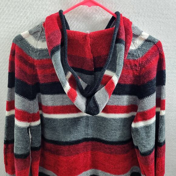 Denim & Co Chunky Red, Black & Gray Pullover Sweater With Hood Size L 122623-586 - Picture 5 of 6
